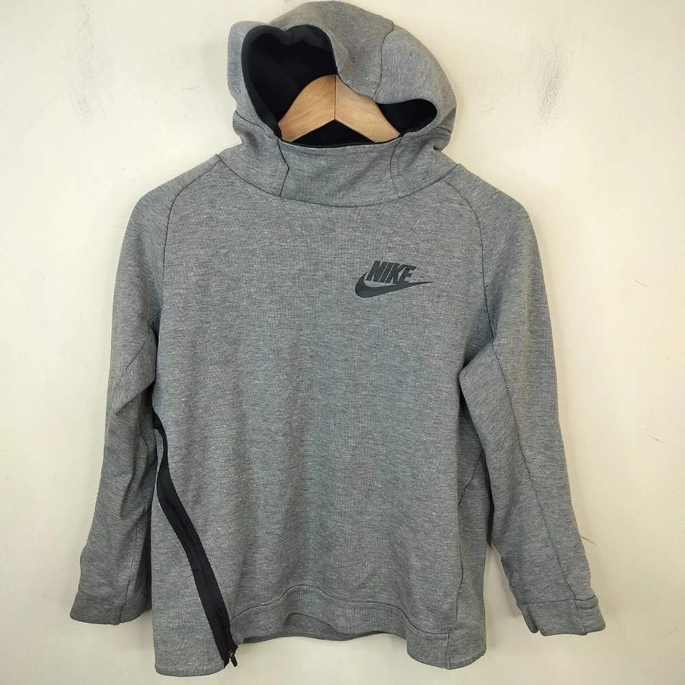 Nike Boys Side Zip Hoodie Large Athletic Sport Pullover Gray Sweatshirt
